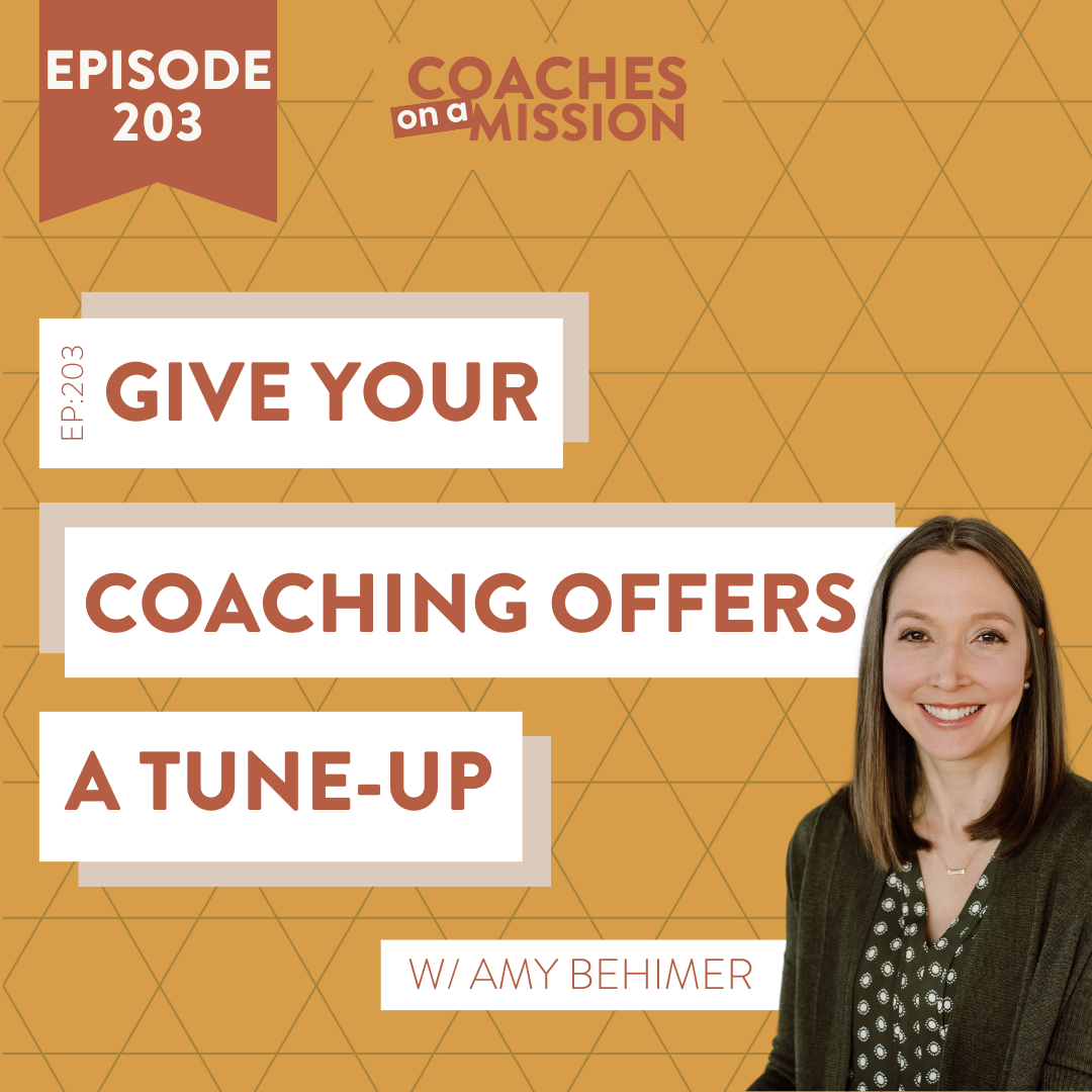 headshot of guest Amy Behimer for her "give your coaching offers a tune-up" podcast episode
